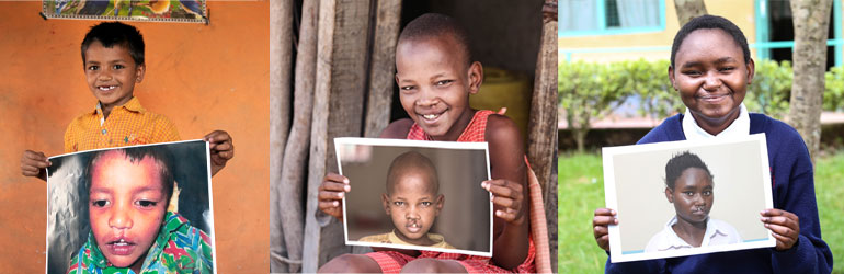 Three photos of kids smiling. Three photos of kids smiling.